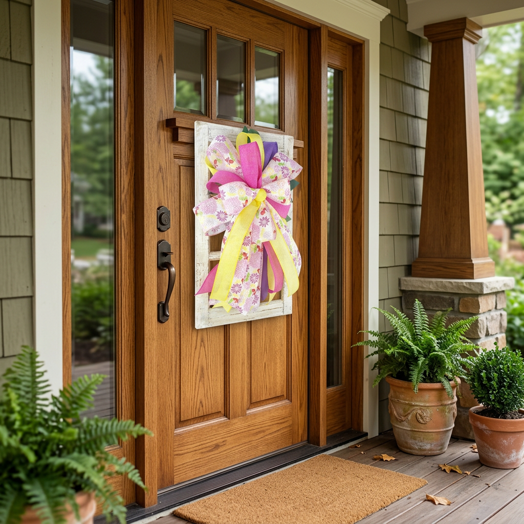 Handmade Spring Floral Bow Window Frame Door Hanger