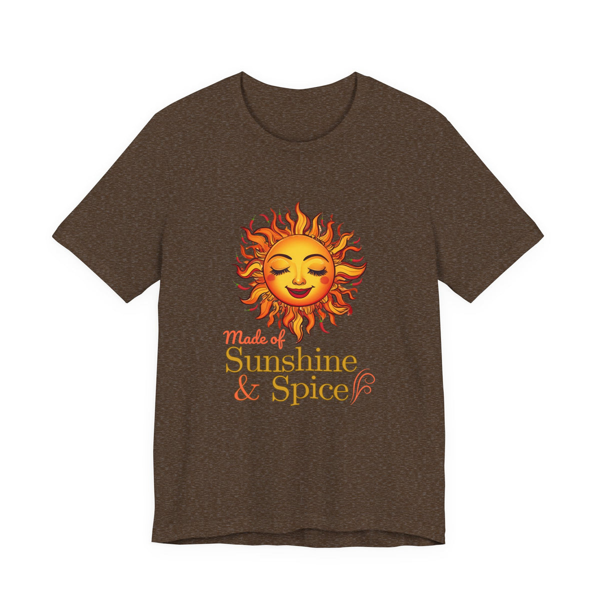 Fire & Sunshine unisex graphic T-shirt in Black Heather with fiery sun and chili pepper design