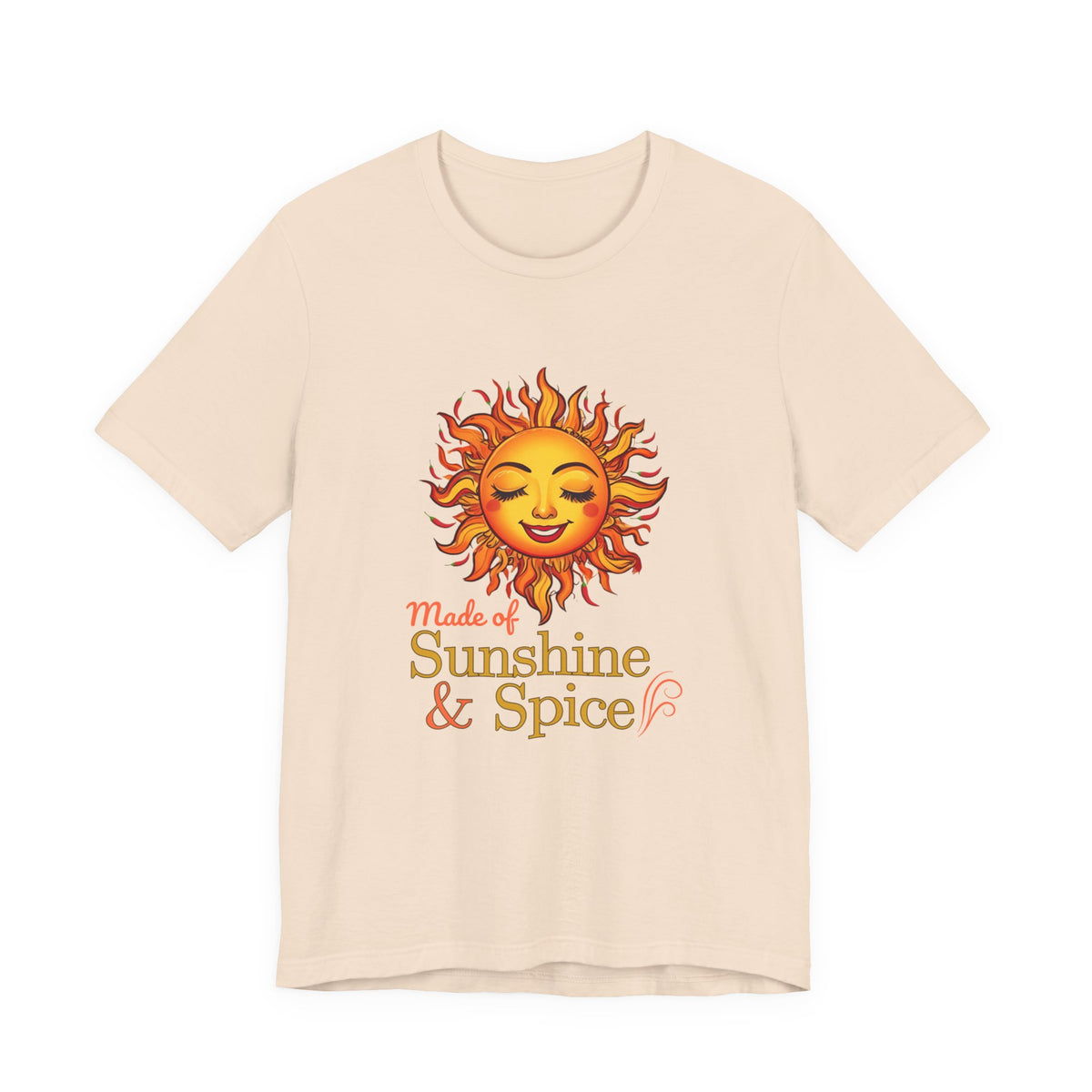 Fire & Sunshine unisex graphic T-shirt in Soft Cream with fiery sun and chili pepper design