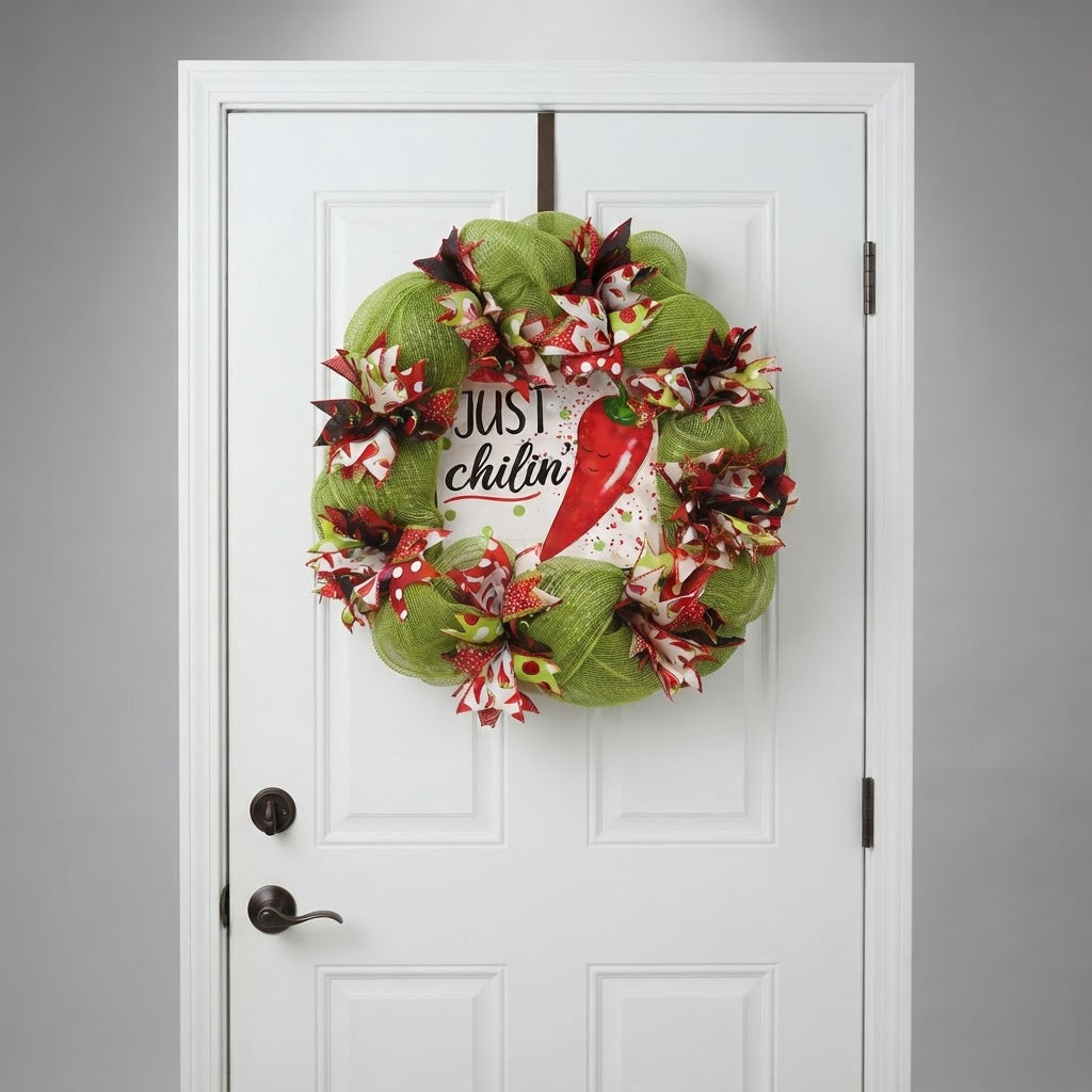 Chili pepper wreath displayed as colorful home decor
