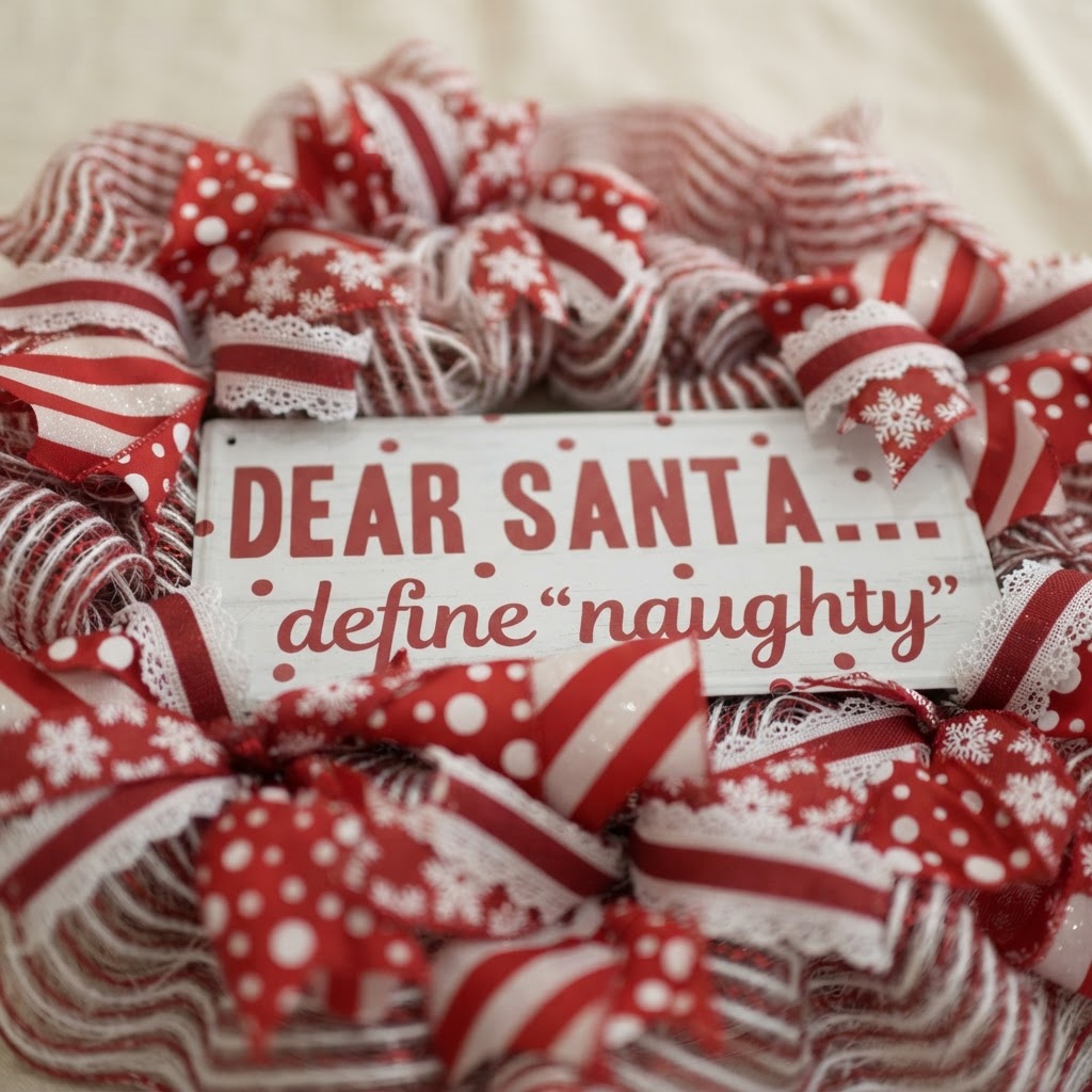 Close-up of red snowflake polka dot and striped Christmas ribbons