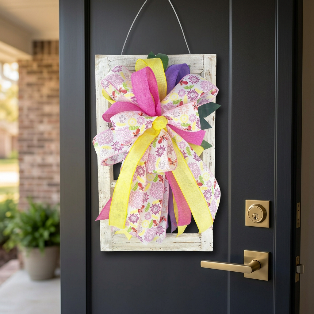 Handmade Spring Floral Bow Window Frame Door Hanger