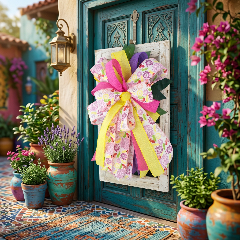 Handmade Spring Floral Bow Window Frame Door Hanger
