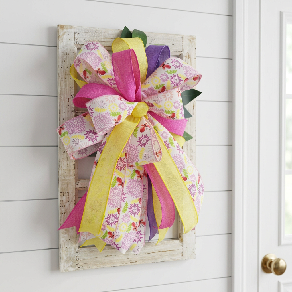 Handmade Spring Floral Bow Window Frame Door Hanger