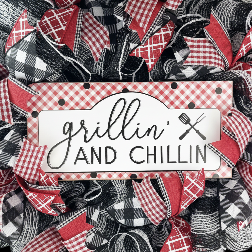 Close-up of Grillin' and Chillin' farmhouse sign