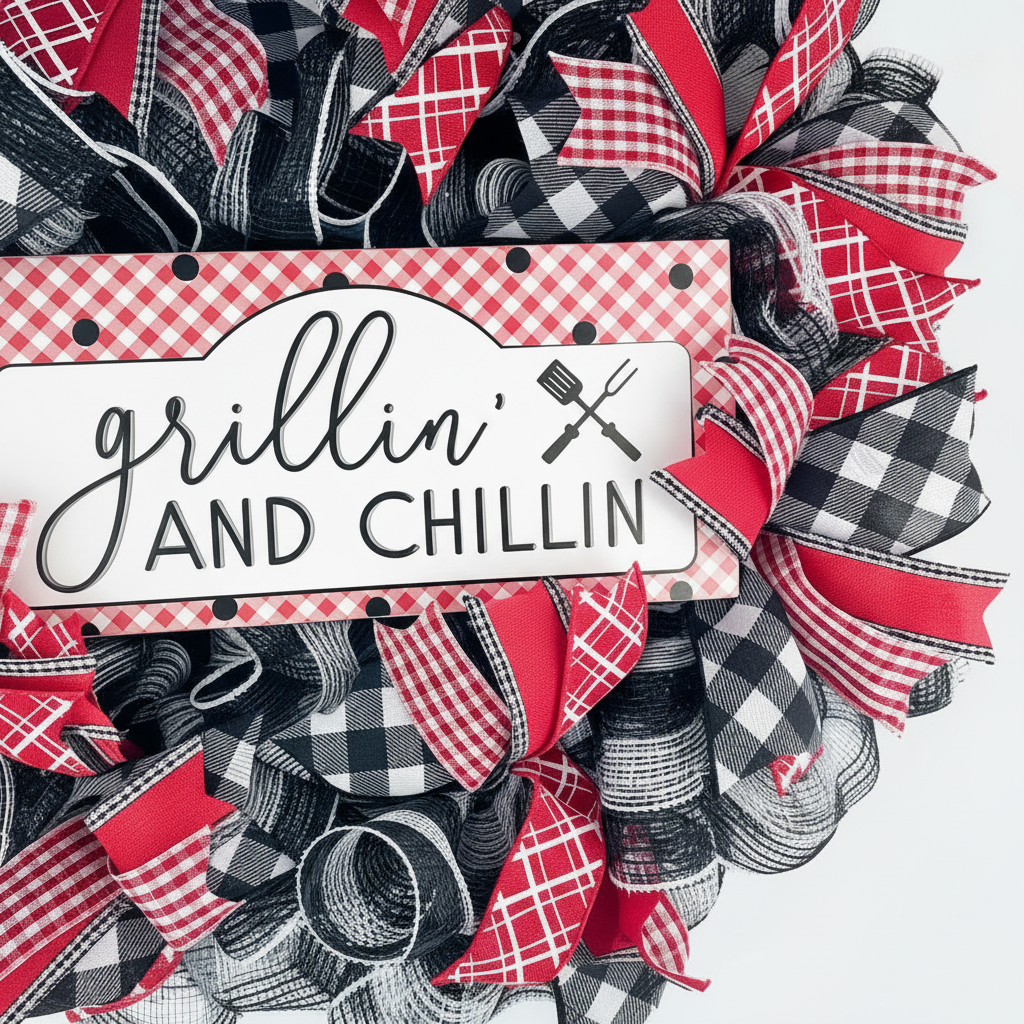 Close-up of Grillin' and Chillin' farmhouse sign