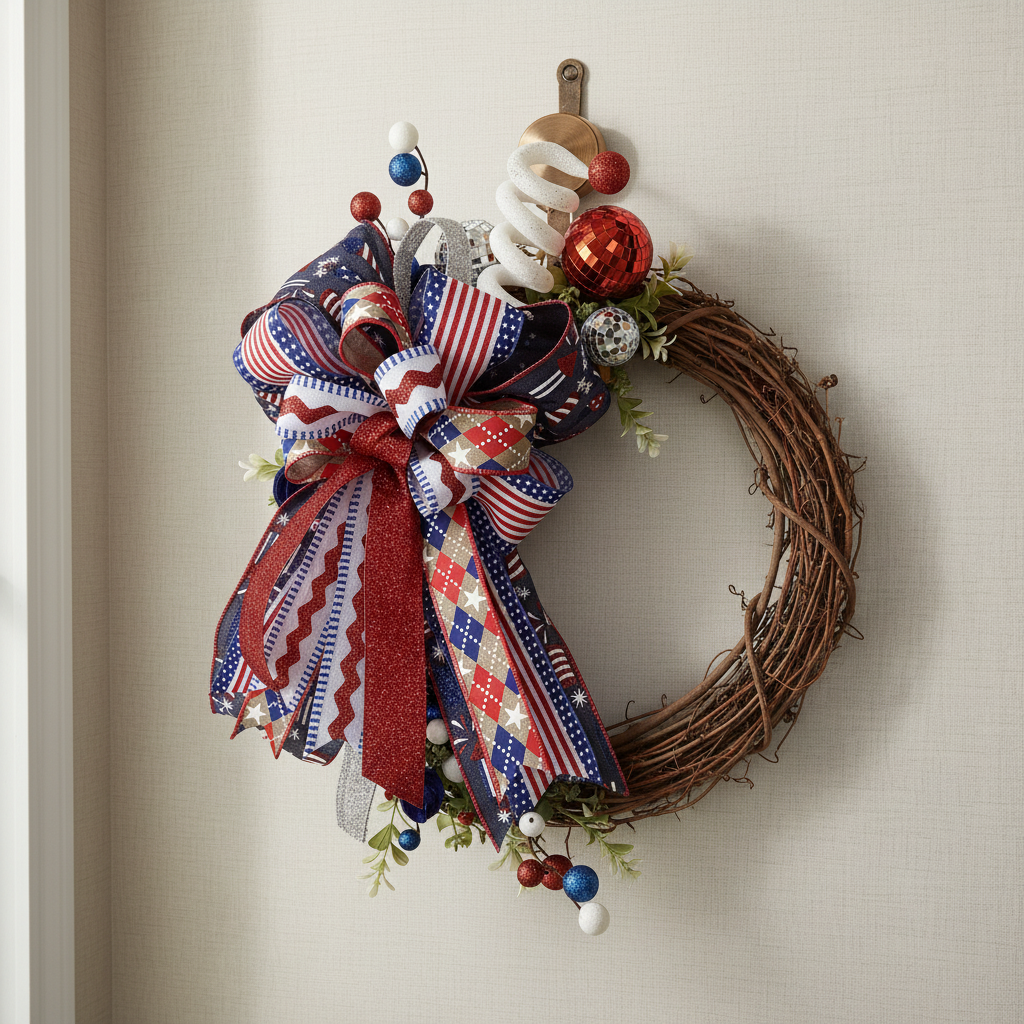 Handmade Americana wreath for Memorial Day, Fourth of July and Veterans Day