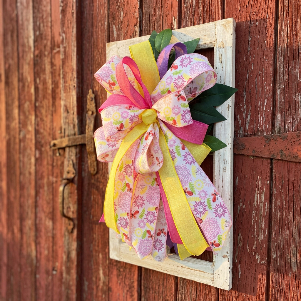 Handmade Spring Floral Bow Window Frame Door Hanger