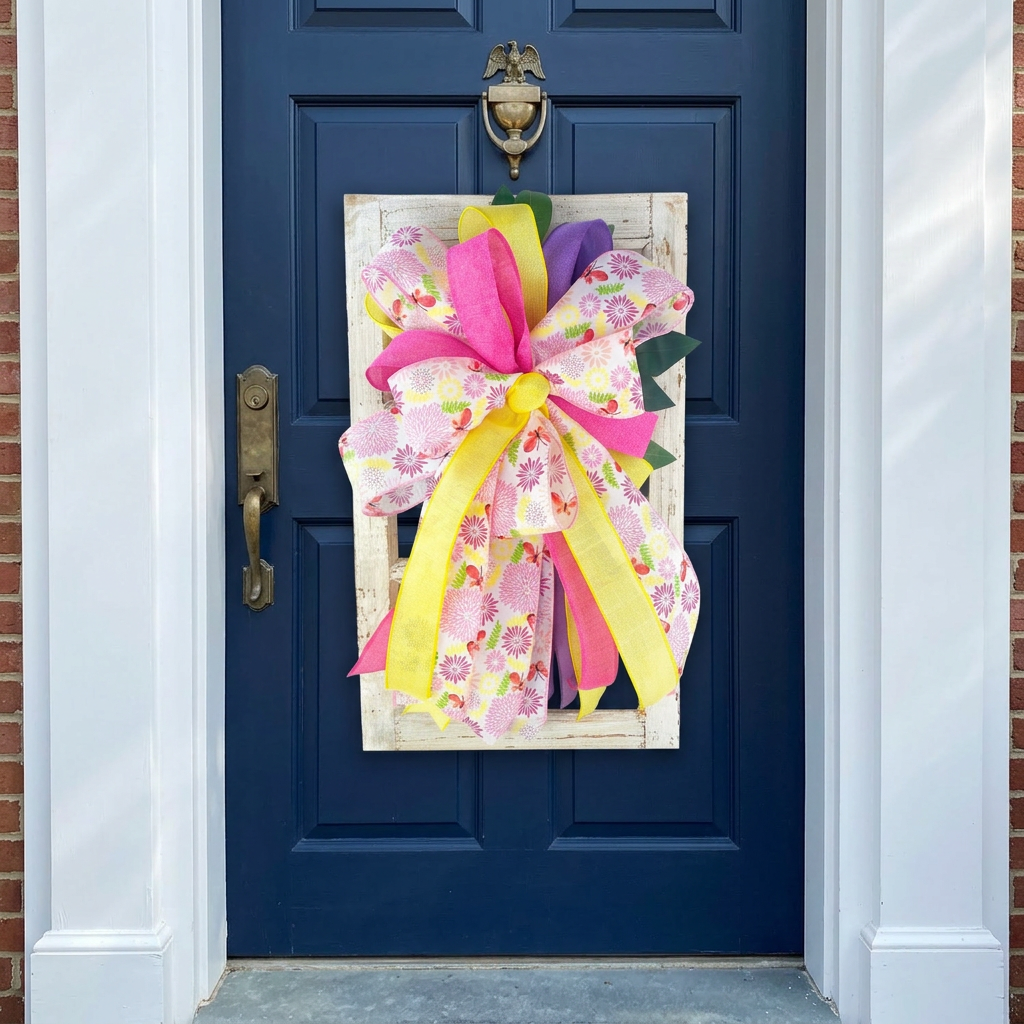 Handmade Spring Floral Bow Window Frame Door Hanger