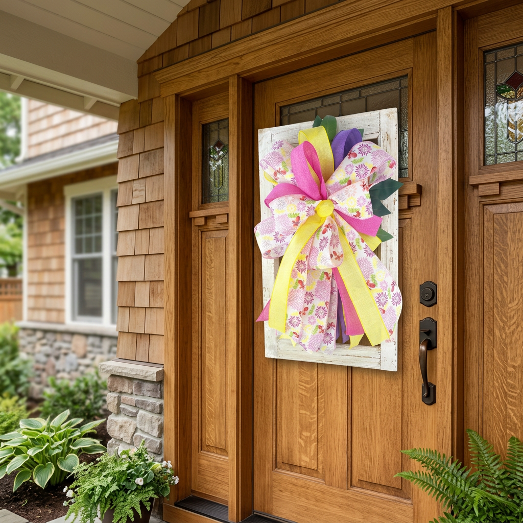 Handmade Spring Floral Bow Window Frame Door Hanger
