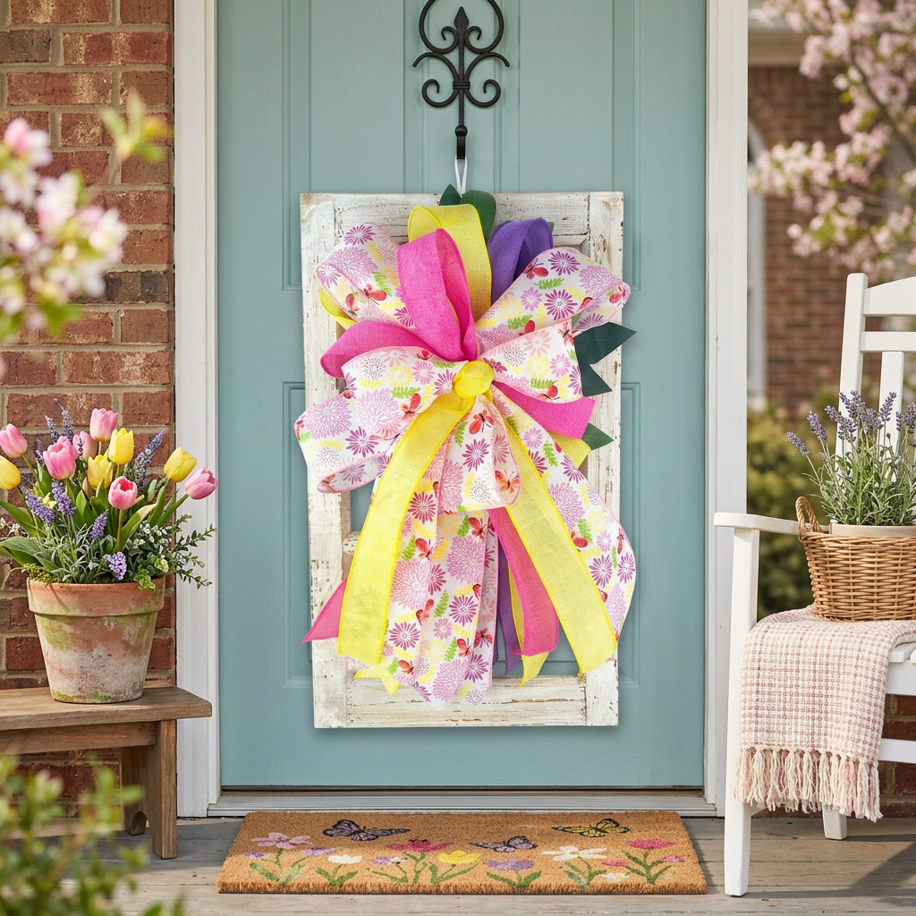 Handmade Spring Floral Bow Window Frame Door Hanger