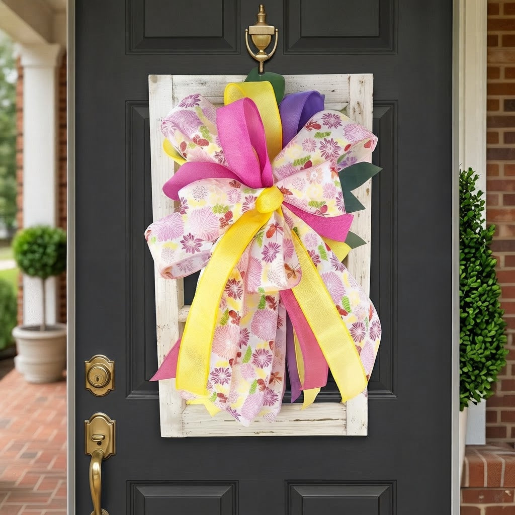 Handmade Spring Floral Bow Window Frame Door Hanger