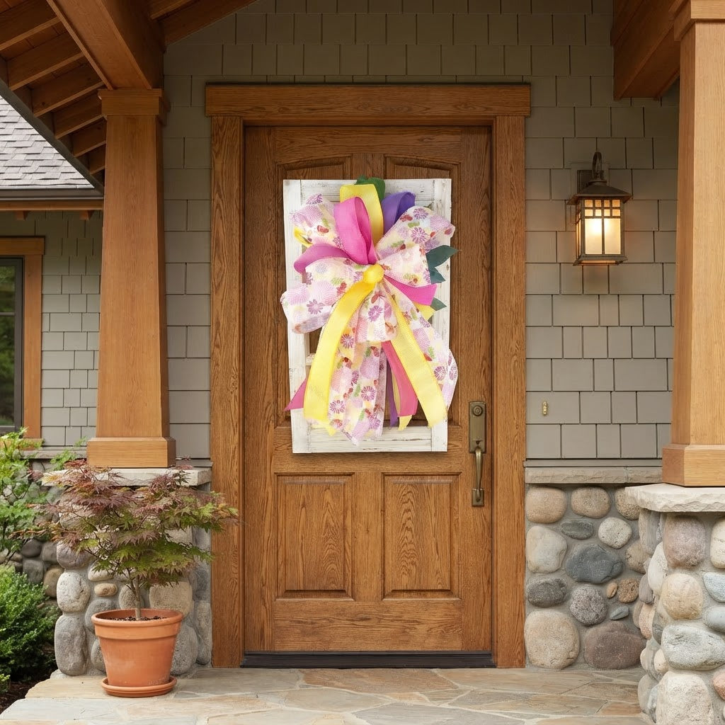 Handmade Spring Floral Bow Window Frame Door Hanger